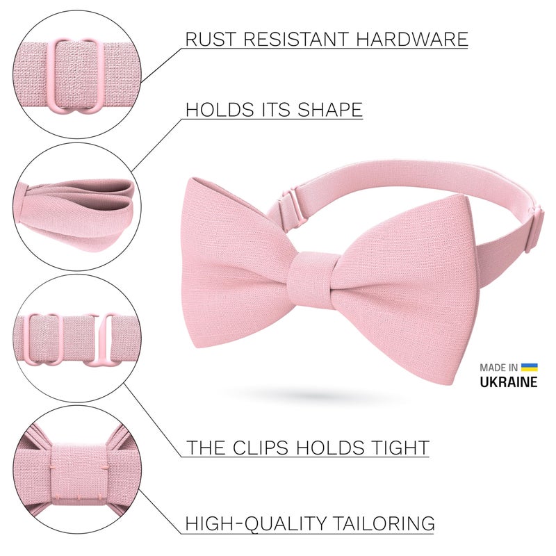 Bow Tie House Linen Men's Classic Pre-Tied Bow Tie Formal Solid Tuxedo (Large, Blush Pink) - Image 2